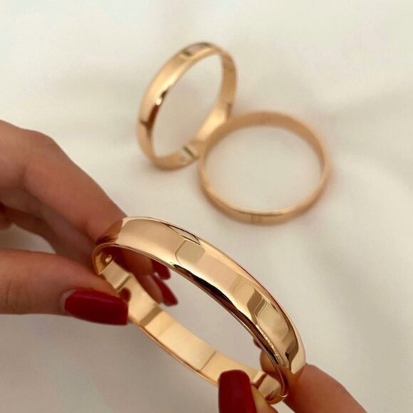 Gold Thick Bangle Bracelet 18k Gold Plated Luxury Jewelry - Picture 3 of 9